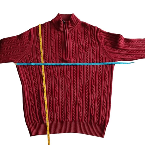 IZOD Men’s Quarter Zip Cable Knit Sweater XL Red Cotton Blend Pullover - Picture 3 of 10